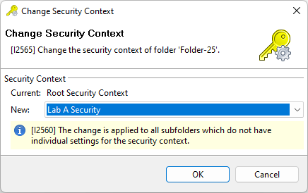 Selection of a new security context for a folder