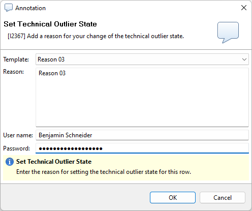 Templates for changing the technical outlier state in combination with user credentials