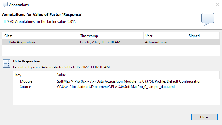 Annotation for a response value acquired with add-on version 1.7.0