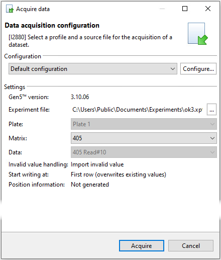 Selection of source file for data acquisition