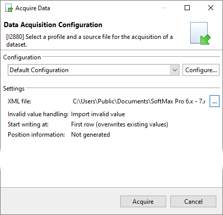 Selection of source file for data acquisition