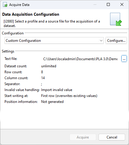 Selection of source file for data acquisition