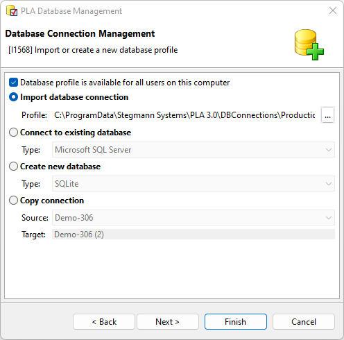 Import a database connection profile