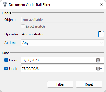 Audit trail filter on document level