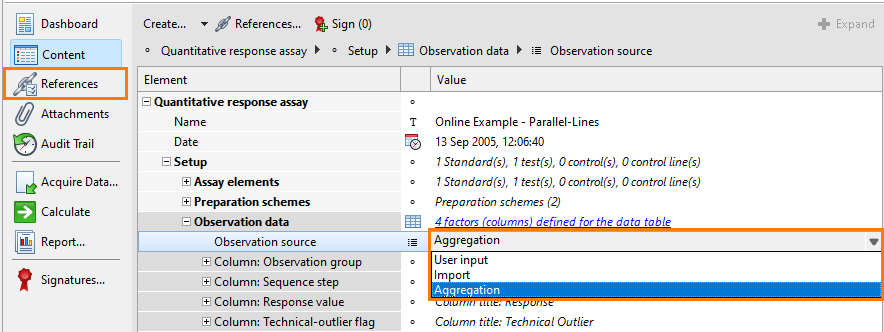 Selecting the observation source for data aggregation in the Content editor