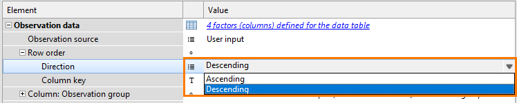 Switching from ascending to descending row order in the Content editor