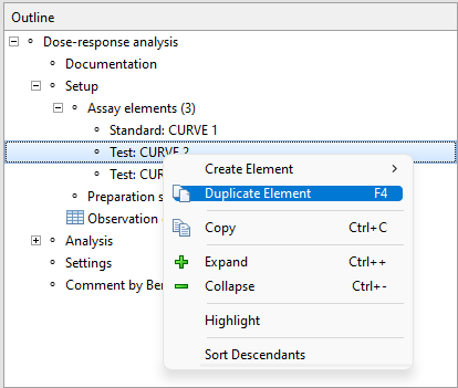 Duplicating an element from the Outline pane